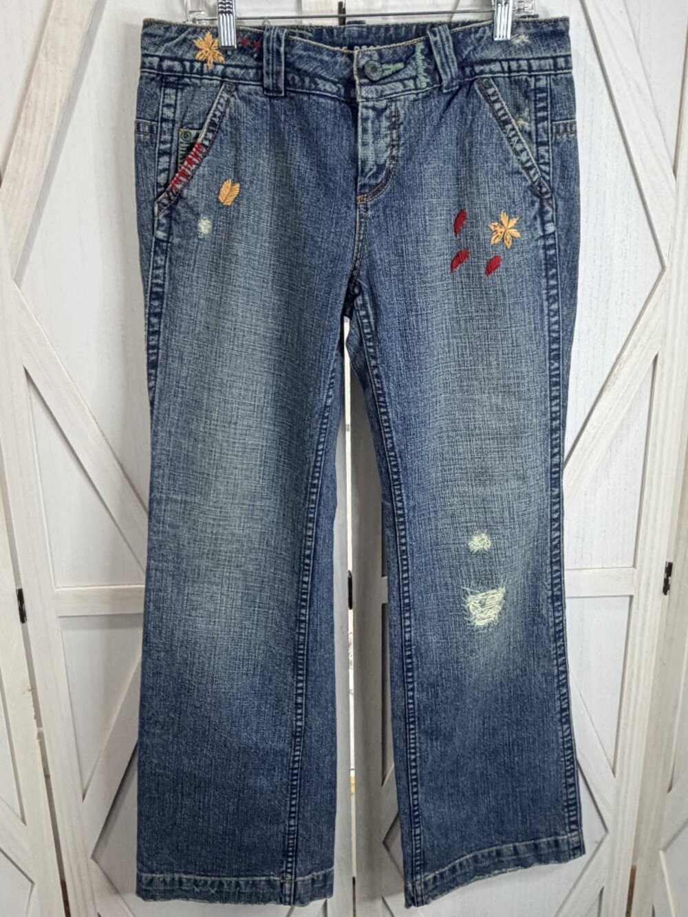 Free People Vintage Y2K Embroidered Bootcut Jeans Size 31 Rare Boho